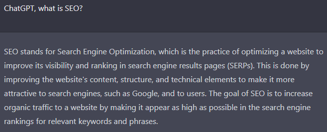 Screenshot of ChatGPT answering